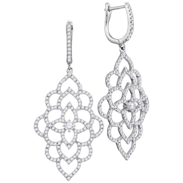 Diamond Petals Cocktail Dangle Earrings 1-3/8 Cttw 18kt White Gold