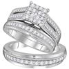 Image 1 : His Hers Diamond Square Matching Wedding Set 1 Cttw 10kt White Gold