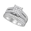 Image 3 : His Hers Diamond Square Matching Wedding Set 1 Cttw 10kt White Gold