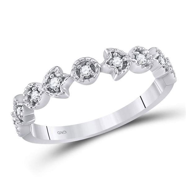 Diamond Floral Stackable Band Ring 1/10 Cttw 14kt White Gold