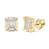 Image 1 : Yellow-tone Sterling Silver Mens Diamond Square Cluster Stud Earrings 1/8 Cttw Yellow-tone Sterling 