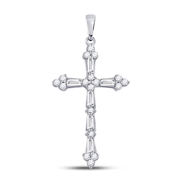 Baguette Diamond Cross Pendant 1/2 Cttw 10kt White Gold