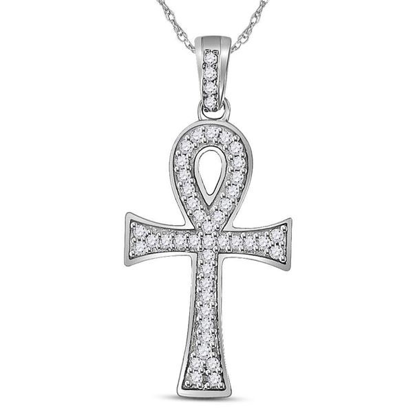 Mens Diamond Ankh Cross Charm Pendant 1/5 Cttw 10kt White Gold