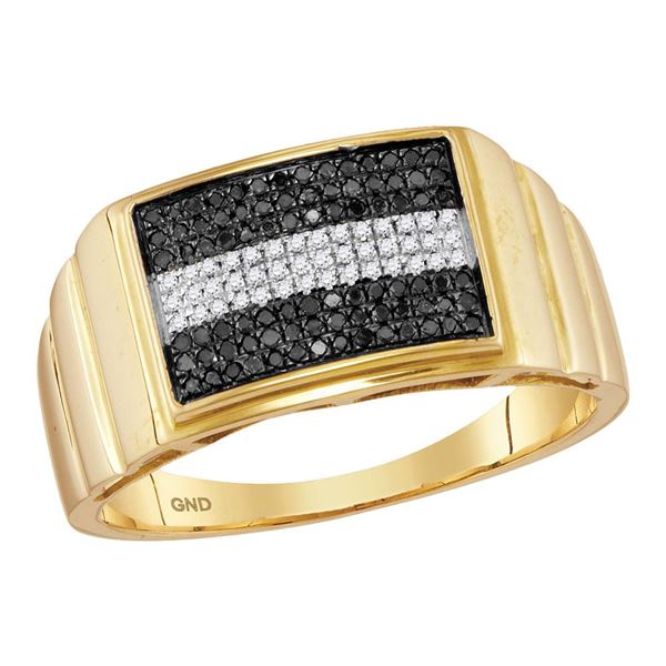 Mens Black Color Enhanced Diamond Stripe Cluster Ring 1/4 Cttw 10kt Yellow Gold