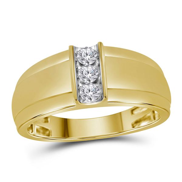 Mens Diamond Single Row Band Ring 1/4 Cttw 10kt Yellow Gold