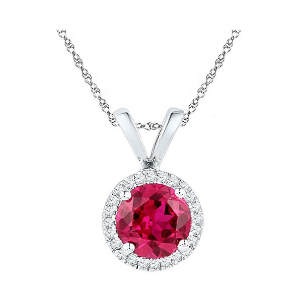 Lab-Created Ruby Solitaire Pendant 1 Cttw 10kt White Gold