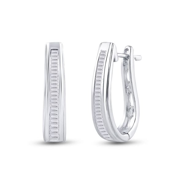Baguette Channel-set Diamond Hoop Earrings 1/2 Cttw 10kt White Gold