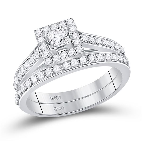 Princess Diamond Bridal Wedding Ring Band Set 7/8 Cttw 10kt White Gold