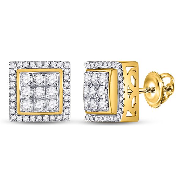 Mens Diamond Square Cluster Earrings 3/4 Cttw 10kt Yellow Gold