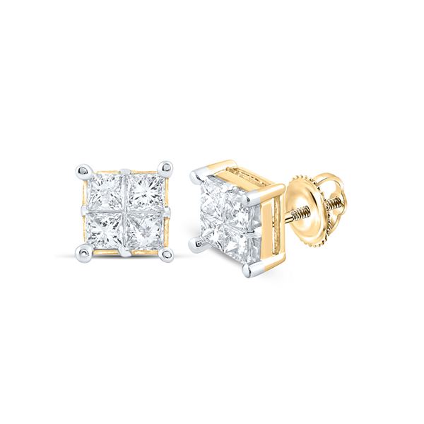 Princess Diamond Square Cluster Earrings 1 Cttw 14kt Yellow Gold