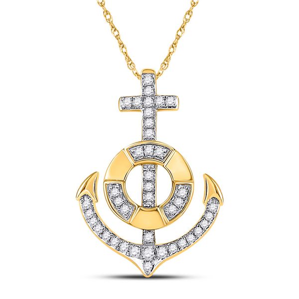 Diamond Anchor Nautical Pendant 1/5 Cttw 10kt Yellow Gold