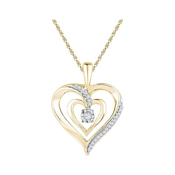 Diamond Moving Twinkle Solitaire Heart Pendant 1/10 Cttw 10kt Yellow Gold