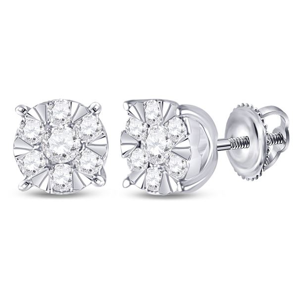 Diamond Fashion Cluster Earrings 1/4 Cttw 14kt White Gold