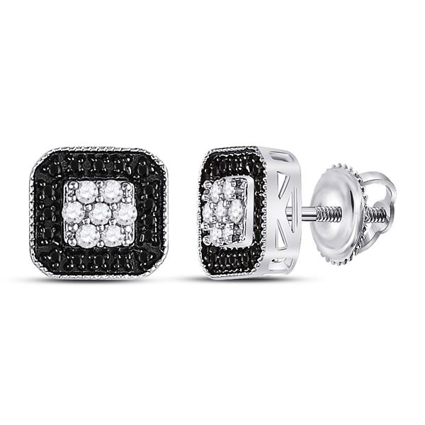 Black Color Enhanced Diamond Square Cluster Earrings 1/4 Cttw 10kt White Gold