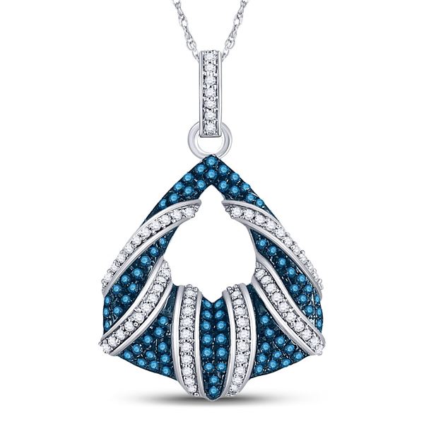 Blue Color Enhanced Diamond Fashion Pendant 1/3 Cttw 10kt White Gold