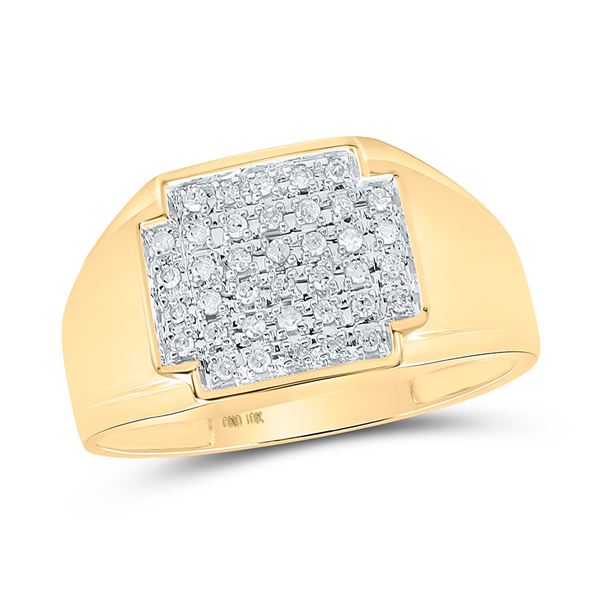Mens Diamond Square Cluster Ring 1/4 Cttw 10kt Yellow Gold