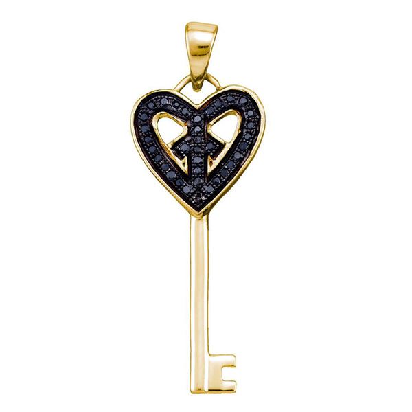 Black Color Enhanced Diamond Key Pendant 1/10 Cttw Yellow-tone Sterling Silver