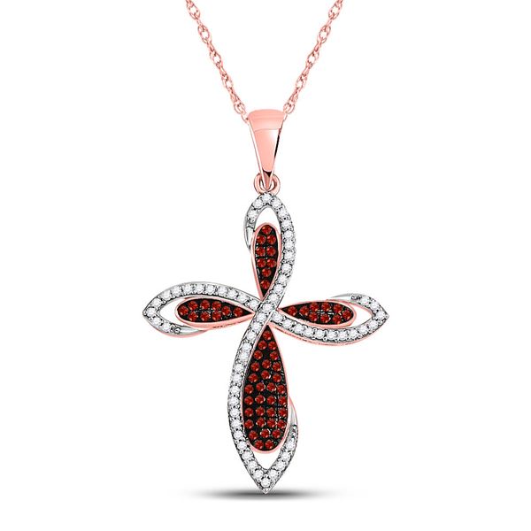 Red Color Enhanced Diamond Cross Pendant 1/3 Cttw 10kt Rose Gold