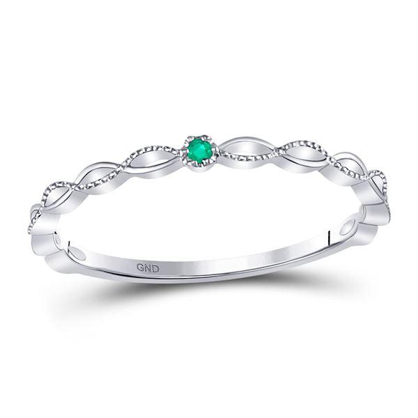 Emerald Solitaire Milgrain Stackable Band Ring .01 Cttw 10kt White Gold