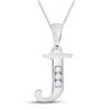 Image 1 : Diamond J Initial Letter Pendant 1/20 Cttw 10kt White Gold