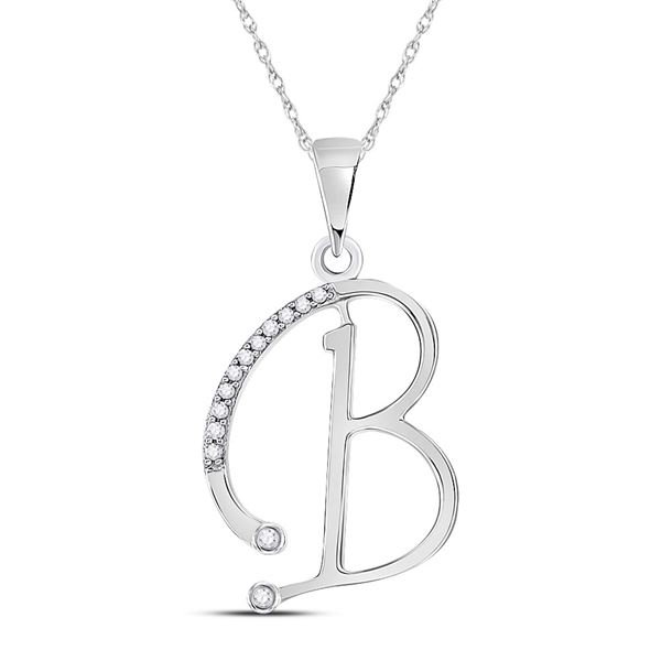 Diamond B Initial Letter Pendant 1/12 Cttw 10kt White Gold