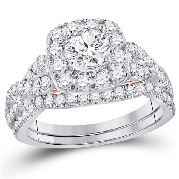 Diamond Bridal Wedding Ring Band Set 1-3/4 Cttw 14kt Two-tone Gold