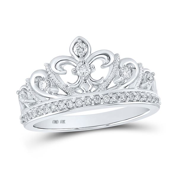 Diamond Fleur-de-lis Crown Ring 1/3 Cttw 10kt White Gold