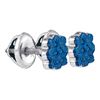 Image 1 : Blue Color Enhanced Diamond Cluster Stud Earrings 1/20 Cttw Sterling Silver
