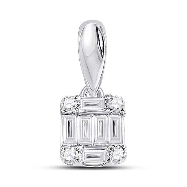 Baguette Diamond Fashion Cluster Pendant 1/8 Cttw 14kt White Gold