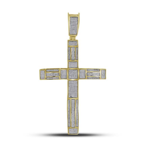Mens Pave-set Diamond Roman Cross Charm Pendant 1 Cttw 10kt Yellow Gold