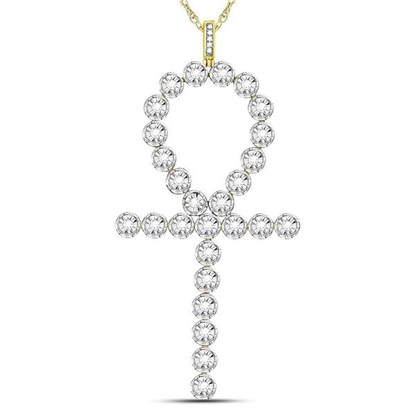 Mens Diamond Ankh Cross Charm Pendant 3/4 Cttw 10kt Yellow Gold