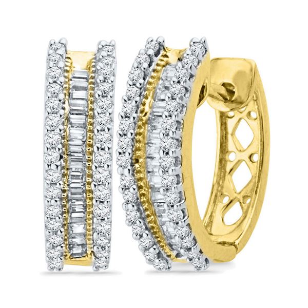 Baguette Diamond Hoop Earrings 1/2 Cttw 10kt Yellow Gold