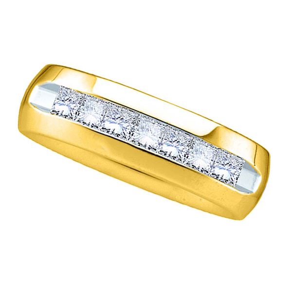 Mens Princess Channel-set Diamond Wedding Anniversary Band Ring 1 Cttw 14kt Yellow Gold