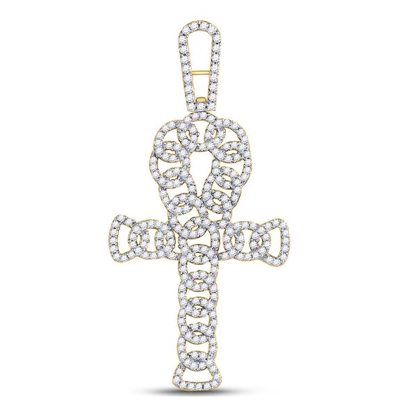 Mens Diamond Ankh Cross Charm Pendant 7/8 Cttw 10kt Yellow Gold