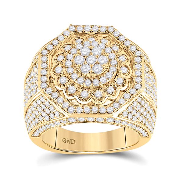 Mens Diamond Octagon Statement Cluster Ring 3-1/2 Cttw 14kt Yellow Gold