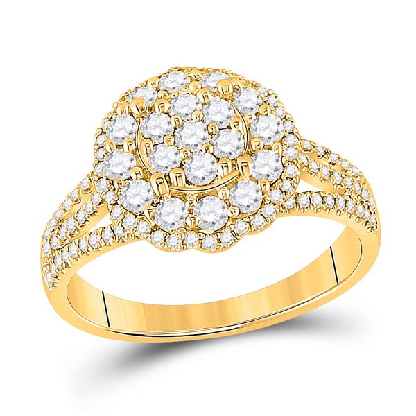 Diamond Halo Flower Cluster Ring 7/8 Cttw 14kt Yellow Gold