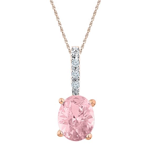 Oval Lab-Created Morganite Solitaire Pendant 7/8 Cttw 10kt Rose Gold