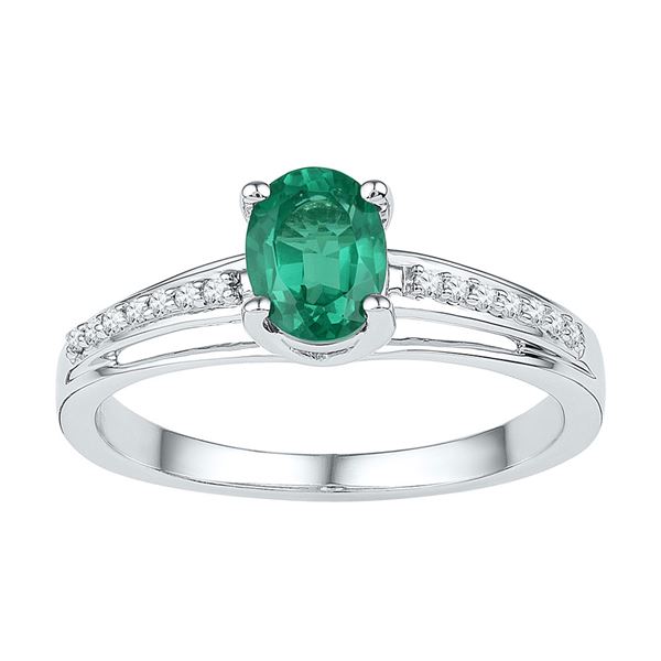 Oval Lab-Created Emerald Solitaire Diamond Ring 1/2 Cttw Sterling Silver
