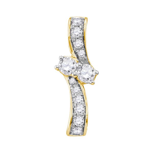 Diamond 2-stone Hearts Together Pendant 1/4 Cttw 14kt Yellow Gold