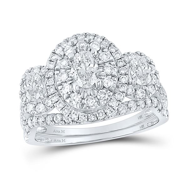 Oval Diamond Bridal Wedding Ring Band Set 1-1/2 Cttw 14kt White Gold