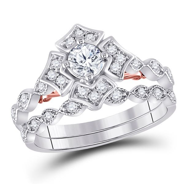 Diamond Bridal Wedding Ring Band Set 3/4 Cttw 14kt Two-tone Gold