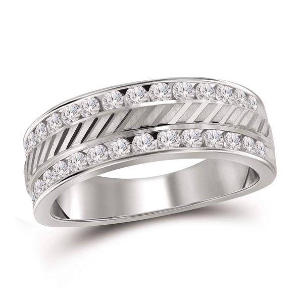 Mens Channel-set Diamond Double Row Grecco Wedding Band Ring 1 Cttw 14kt White Gold