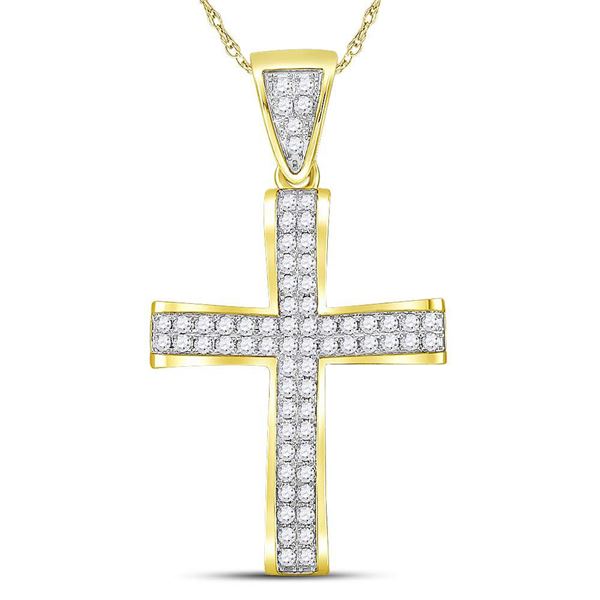 Mens Diamond Roman Cross Charm Pendant 1 Cttw 10kt Yellow Gold