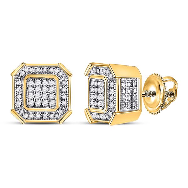 Mens Diamond Square Cluster Earrings 1/4 Cttw 10kt Yellow Gold