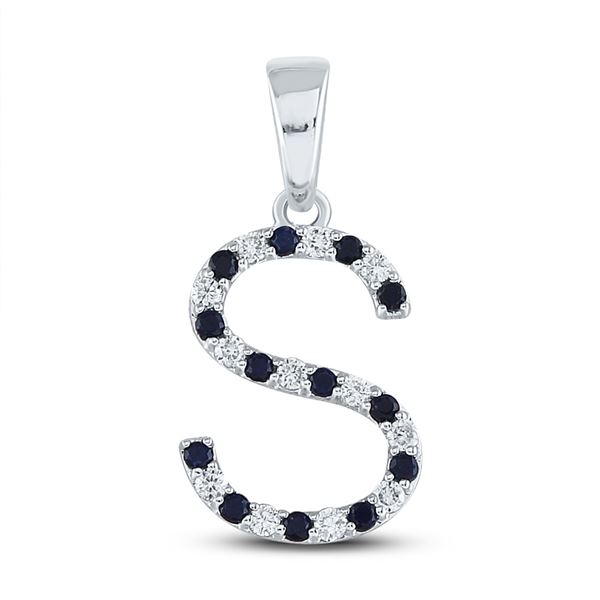 Blue Sapphire Initial S Letter Pendant 1/4 Cttw 10kt White Gold