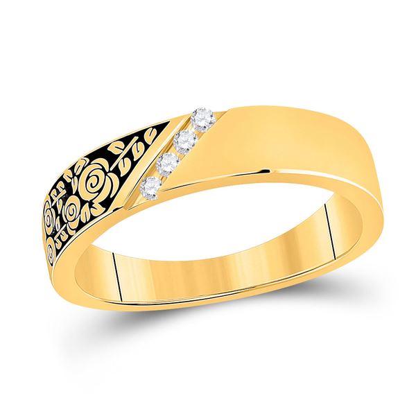 Mens Diamond Wedding Rose Flower Band Ring 1/20 Cttw 14kt Yellow Gold