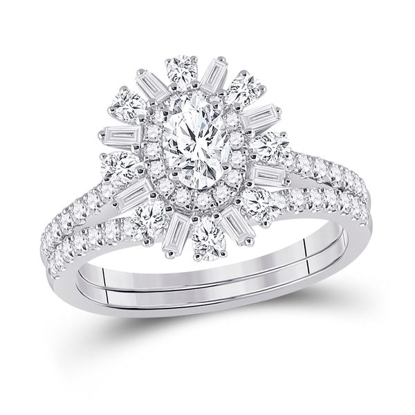Oval Diamond Bridal Wedding Ring Band Set 1 Cttw 14kt White Gold