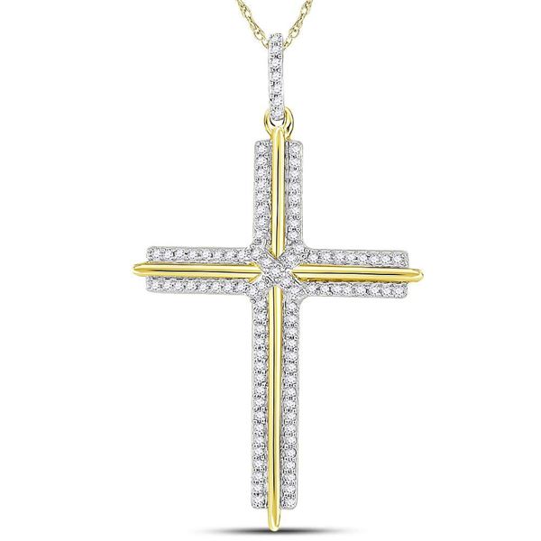Mens Diamond Cross Charm Pendant 1/4 Cttw 10kt Yellow Gold