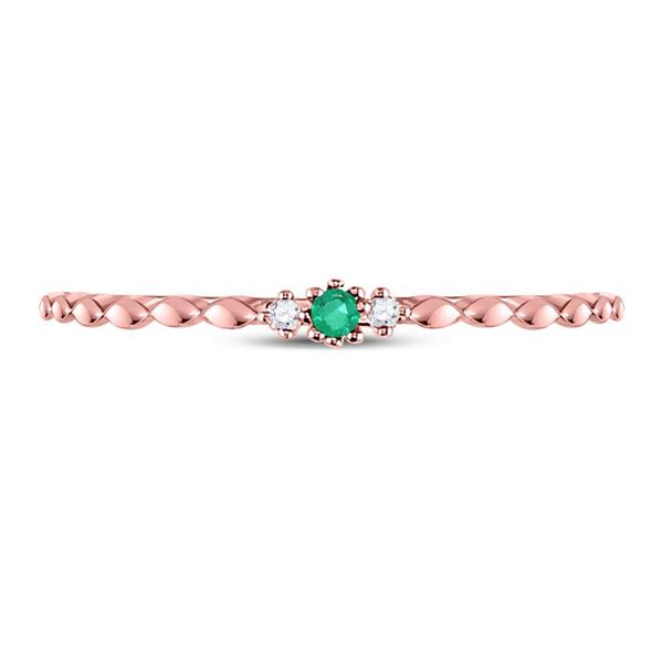 Emerald Solitaire Diamond-accent Stackable Ring .03 Cttw 10kt Rose Gold