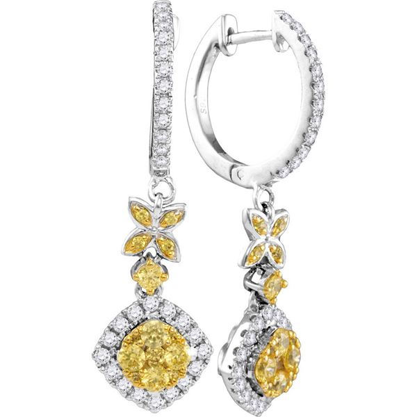 Yellow Diamond Cocktail Dangle Earrings 1 Cttw 14kt White Gold